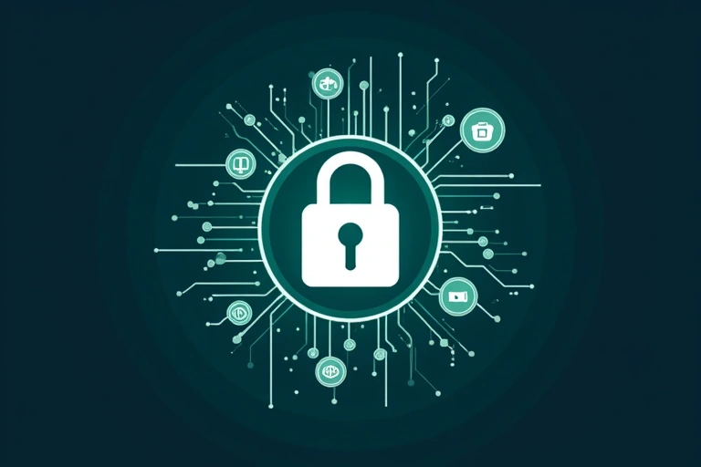 Datenschutz-Symbol mit einem Schloss und digitalen Elementen