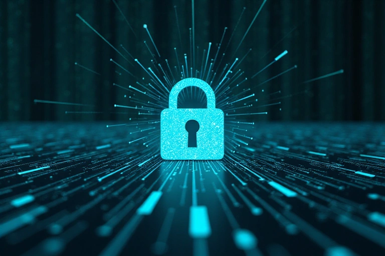 Cybersecurity lock icon on a digital background