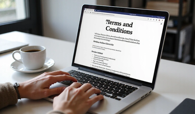 Laptop showing terms and conditions on screen